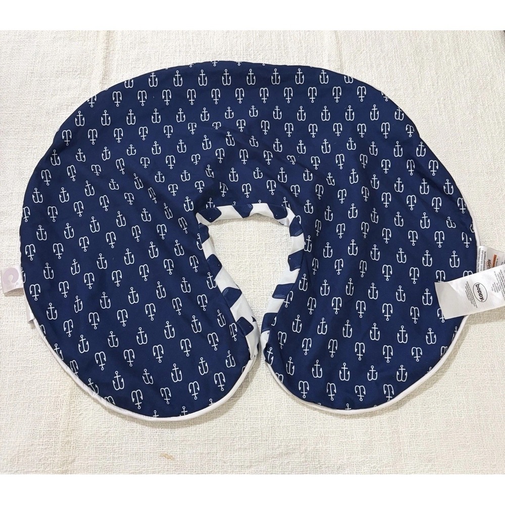 Boppy Cotton Blend Slipcover Anchor Whale Nautical Beach Baby Gift EUC‎